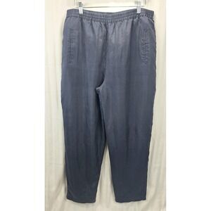 Bogari Studio Vintage 100% Silk Tapered Pants Slate Blue Elastic Waist Large